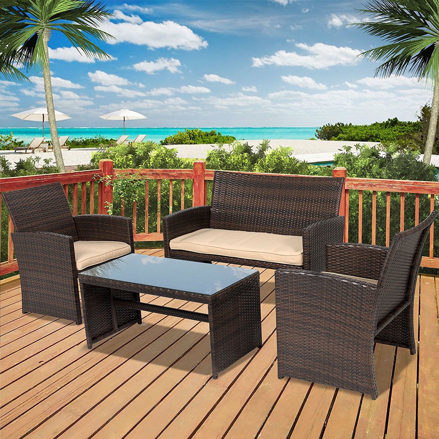 The Wicker Whisper 4-Piece Patio Lounge Set- Glamorocean Collection