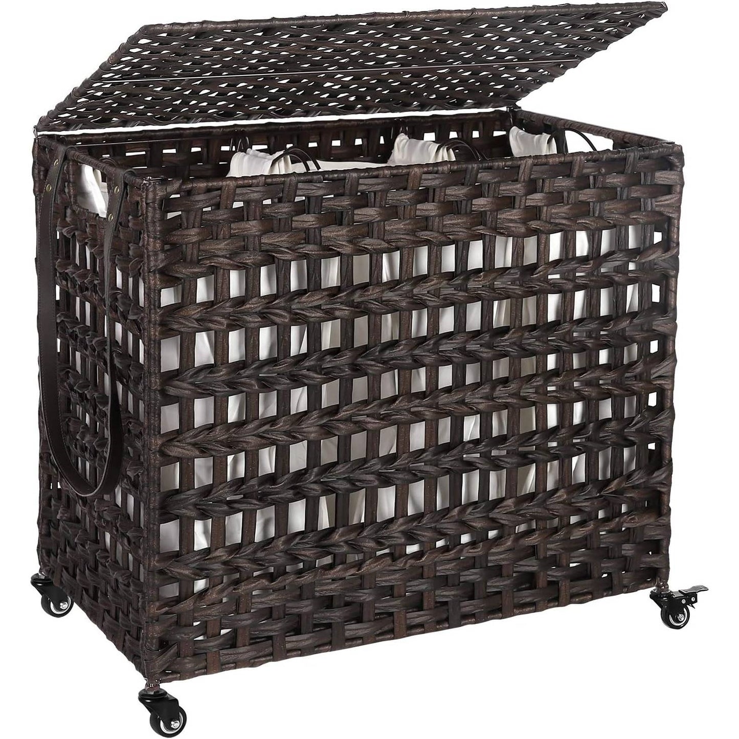 The Laundry Boss: 3-Bin Rattan Sorter Cart- Spa Collection