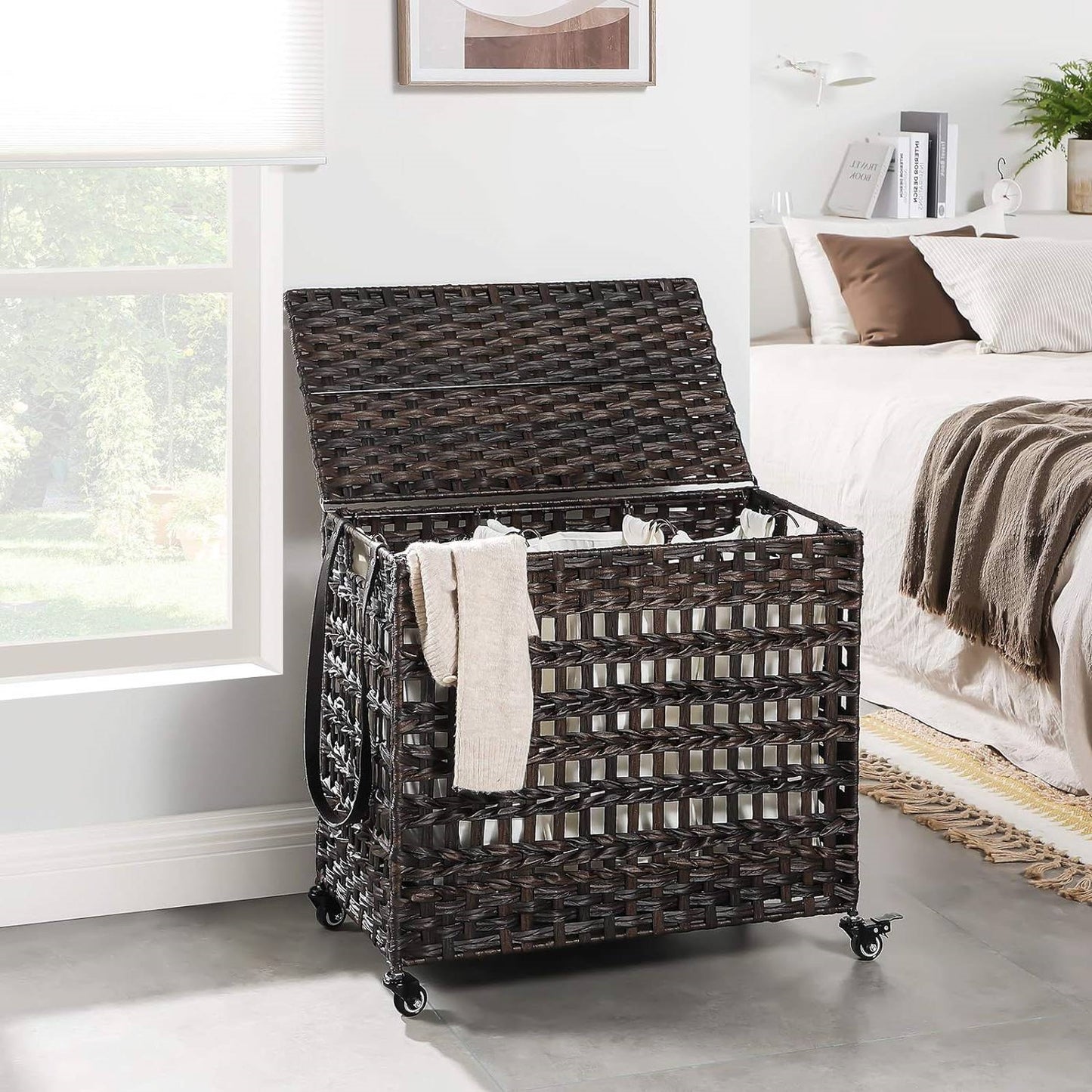 The Laundry Boss: 3-Bin Rattan Sorter Cart- Spa Collection