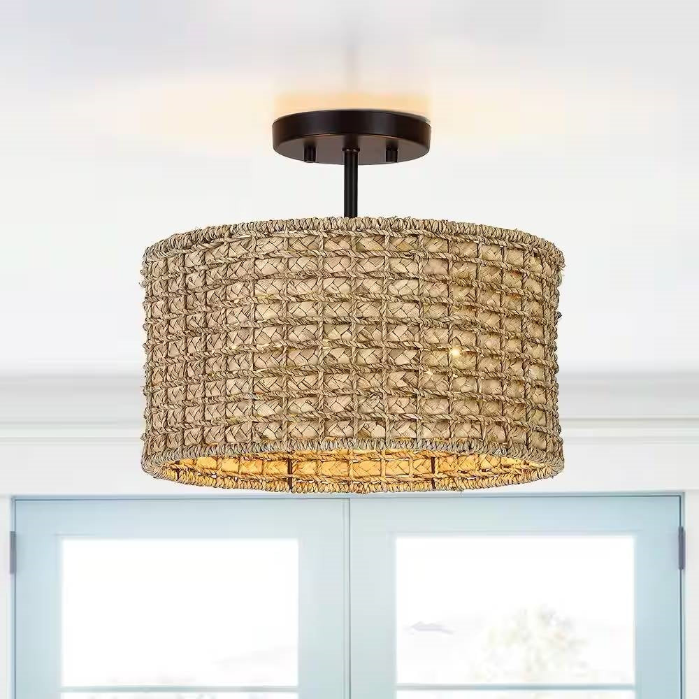 Good Vibes Only Rattan Drum Light- Earth Tone Collection
