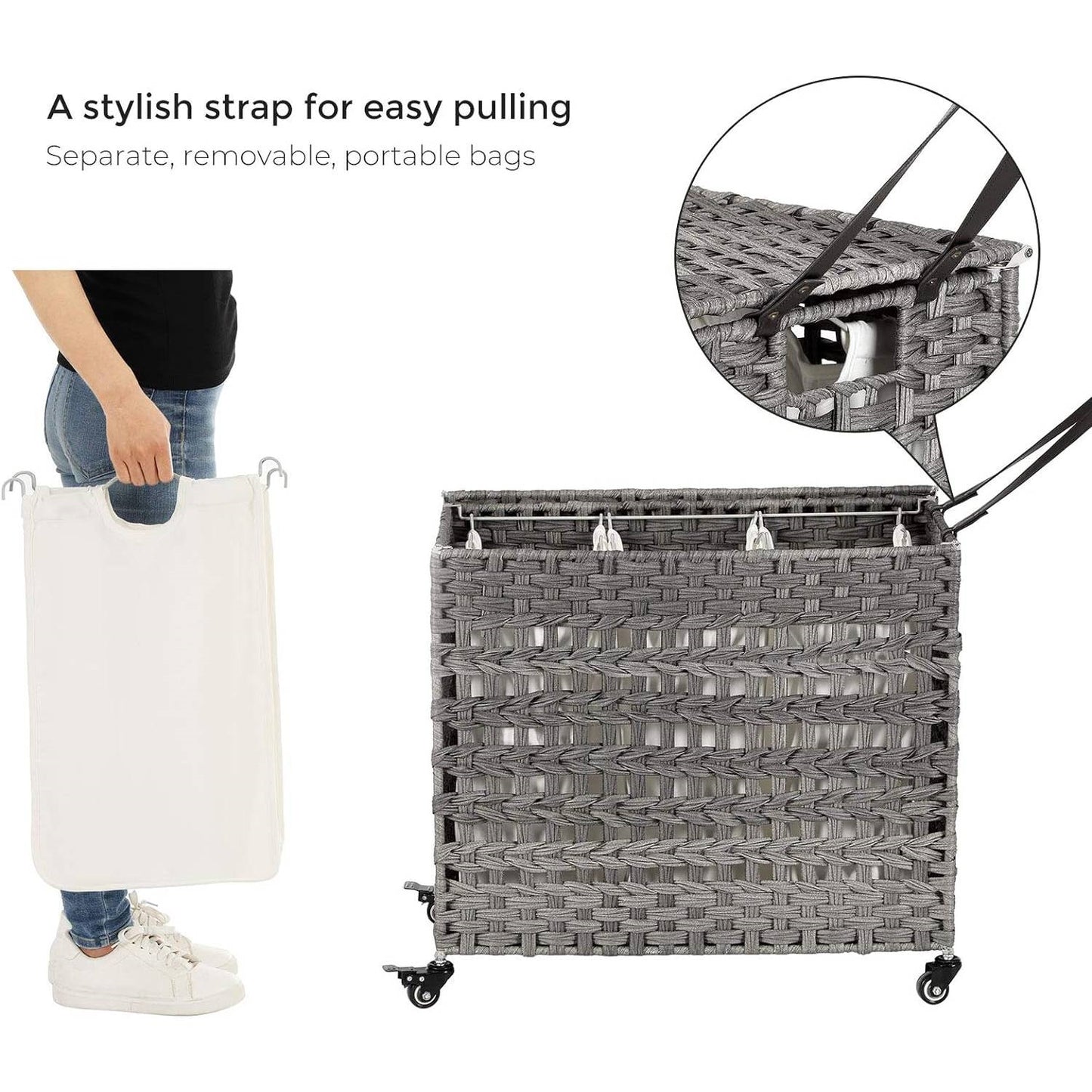 The Laundry Boss: 3-Bin Rattan Sorter Cart- Spa Collection