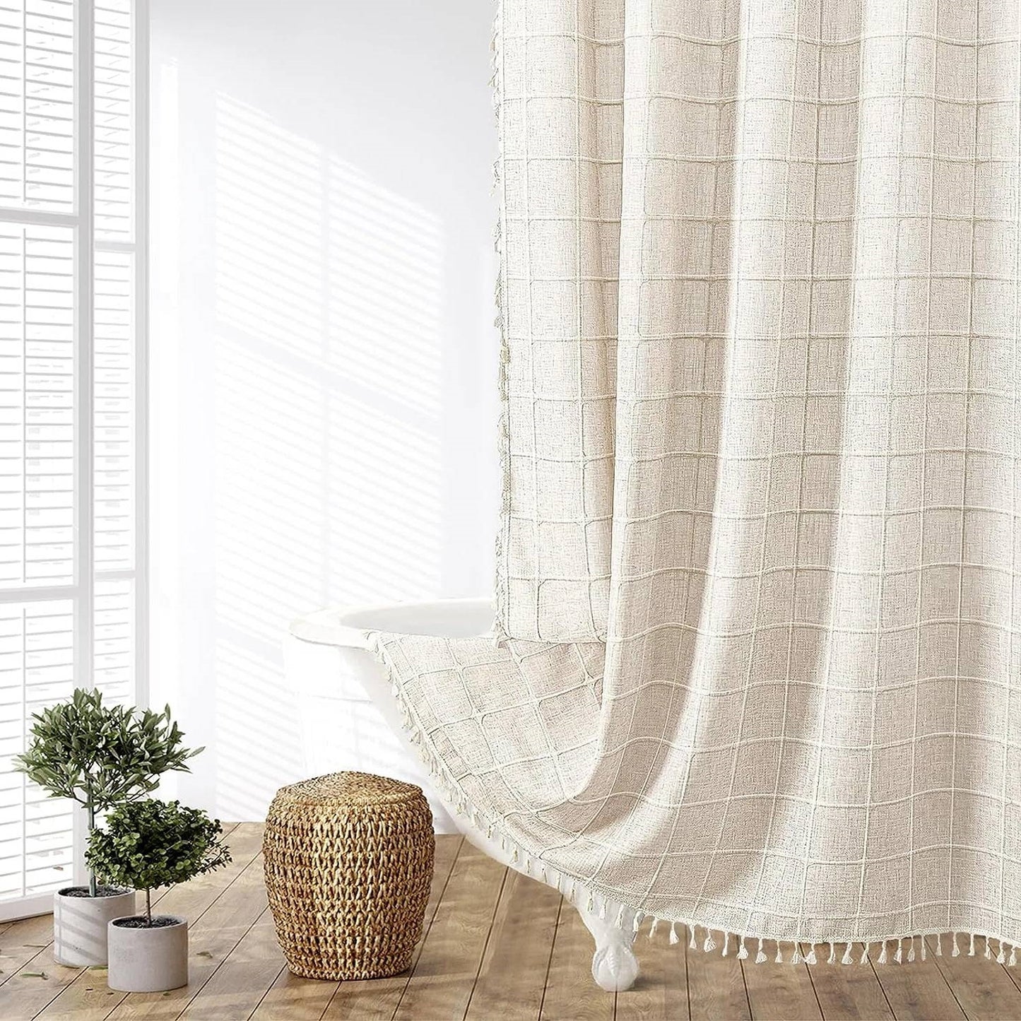 Rustic Boho Chic Tassel Shower Curtain- Spa Collection