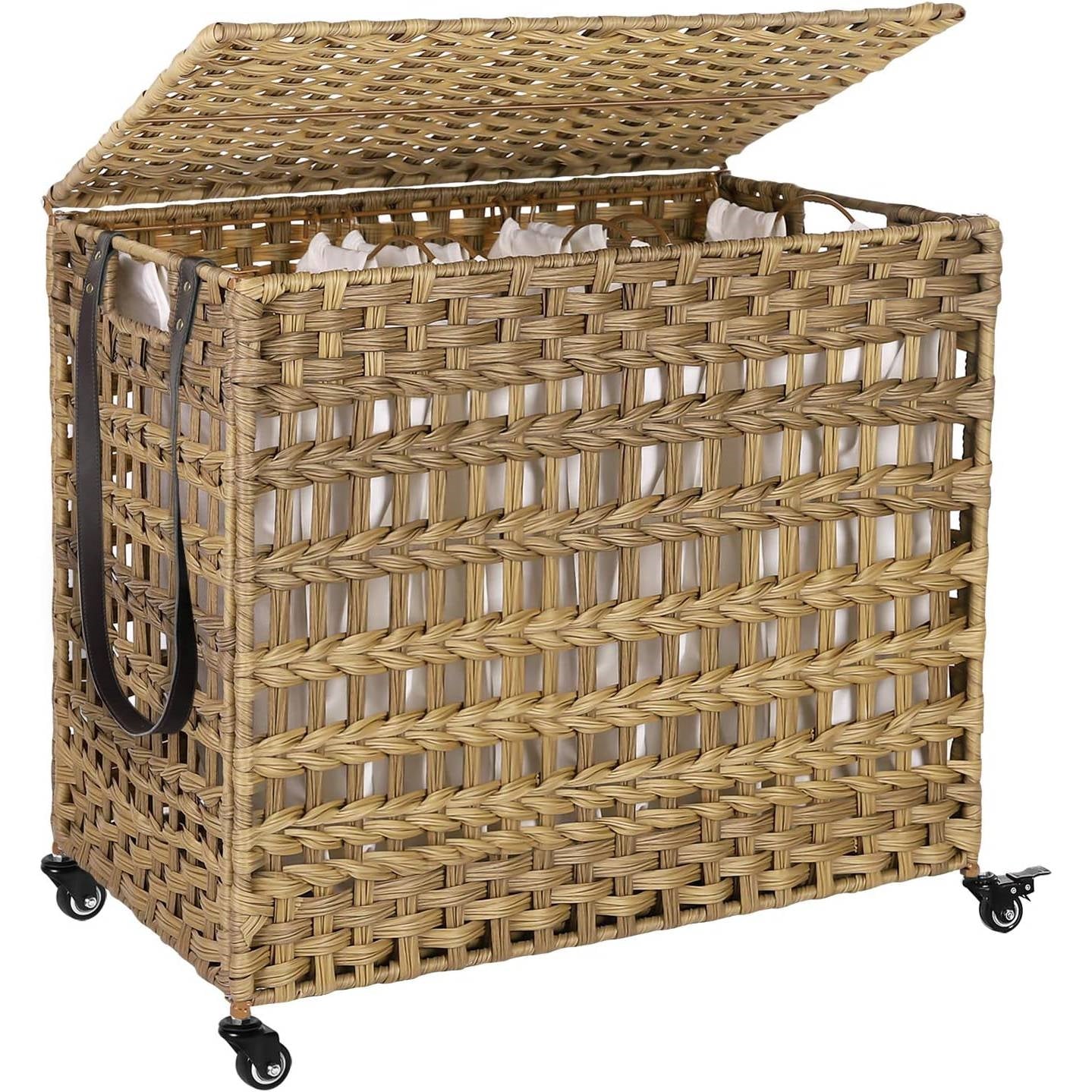 The Laundry Boss: 3-Bin Rattan Sorter Cart- Spa Collection