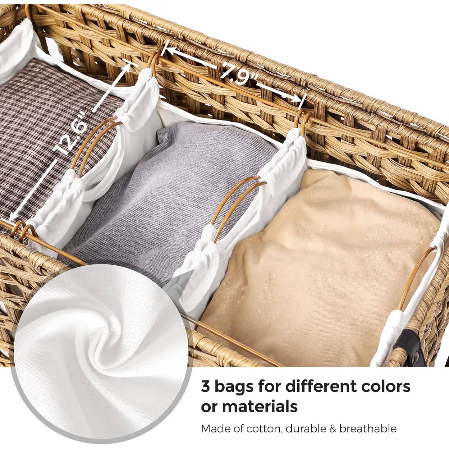 The Laundry Boss: 3-Bin Rattan Sorter Cart- Spa Collection