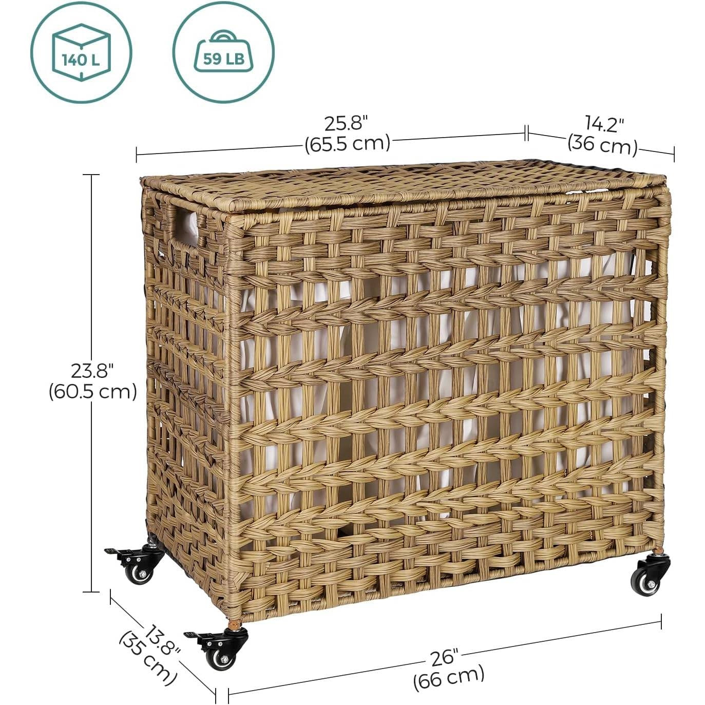 The Laundry Boss: 3-Bin Rattan Sorter Cart- Spa Collection