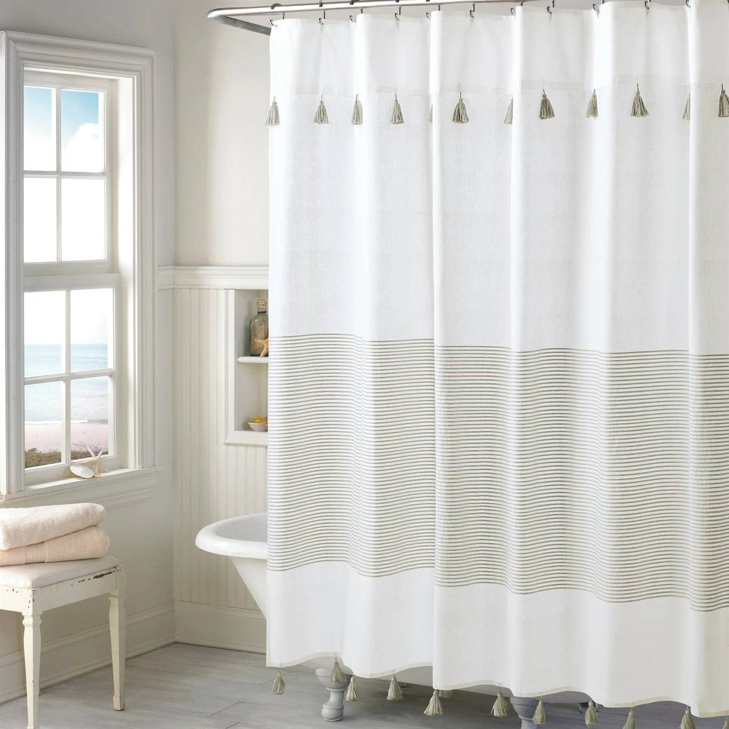Tassel Wave Coastal Stripes Shower Curtain- Spa Collection