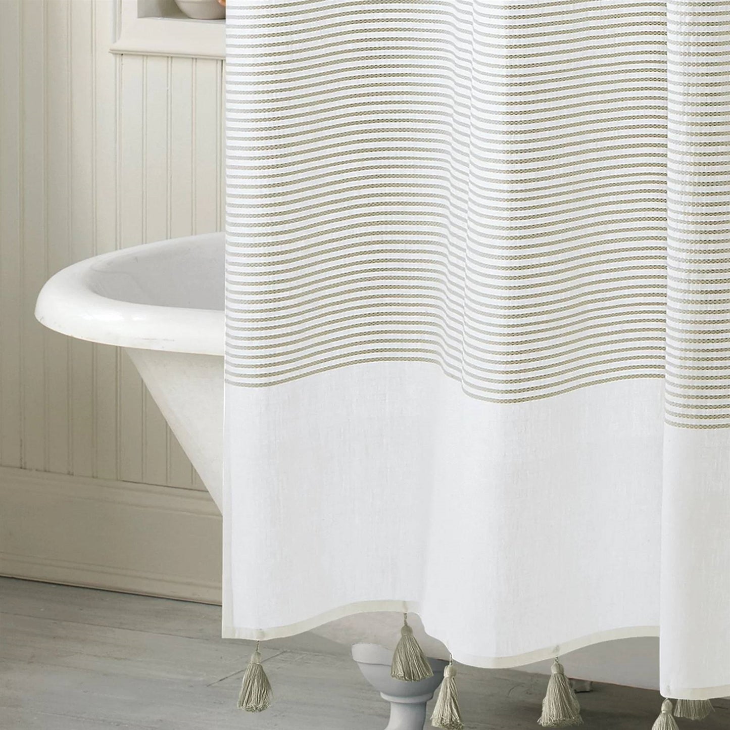 Tassel Wave Coastal Stripes Shower Curtain- Spa Collection