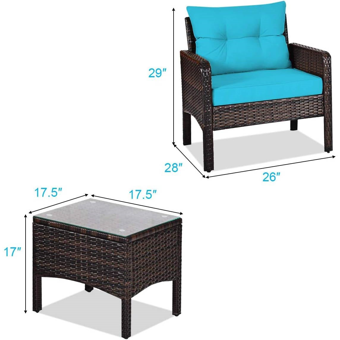 The Chill Charm 3-Piece Rattan Patio Set-Glamorocean Collection