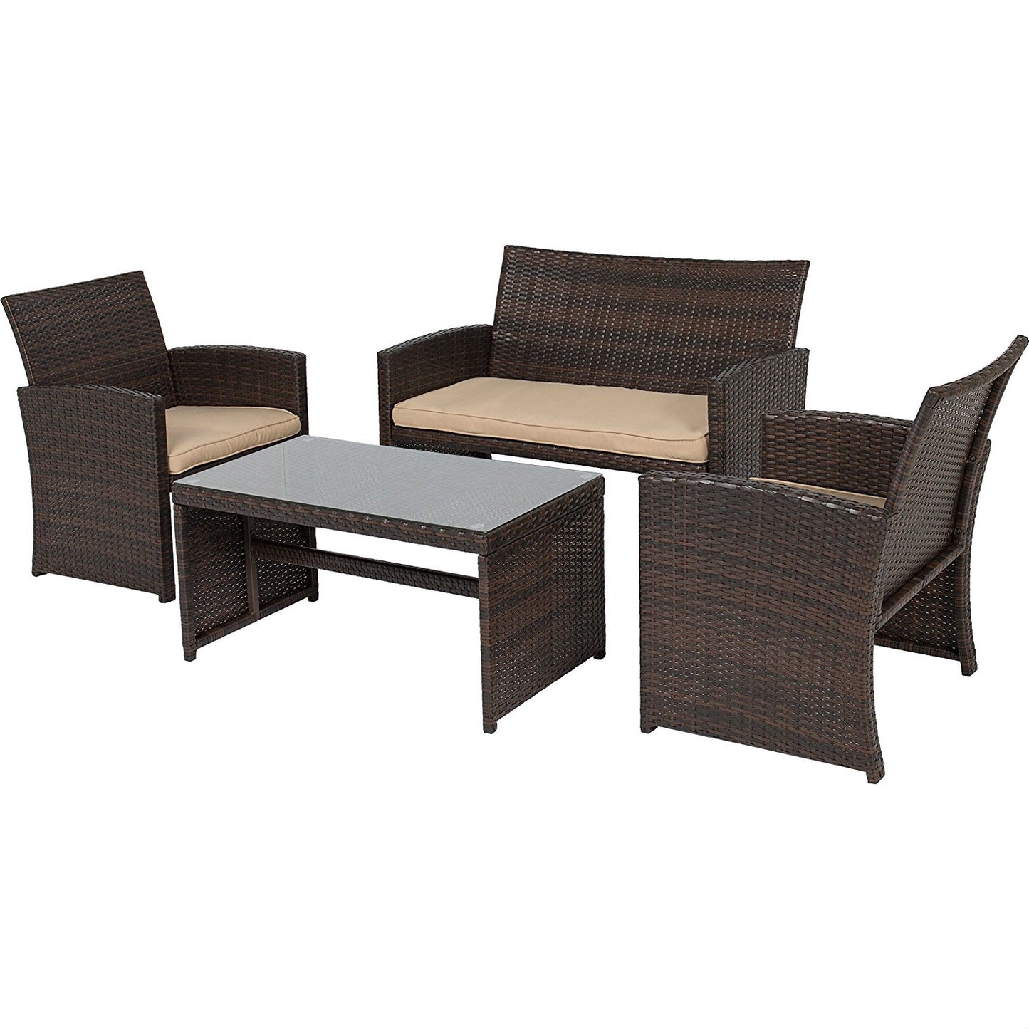 The Wicker Whisper 4-Piece Patio Lounge Set- Glamorocean Collection