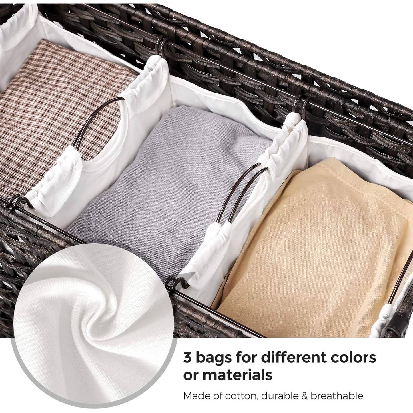 The Laundry Boss: 3-Bin Rattan Sorter Cart- Spa Collection