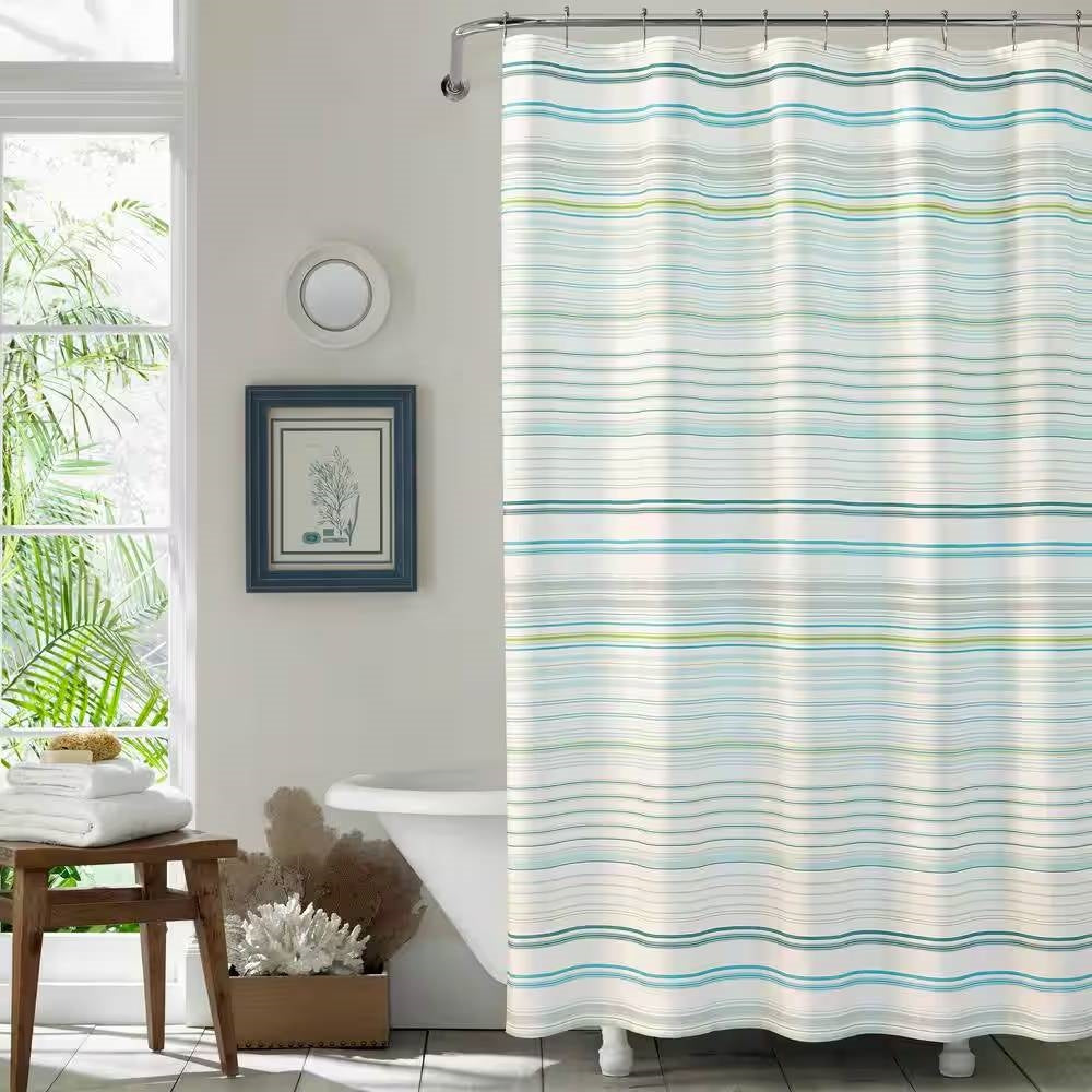Coastal Breeze Cabana Stripe Shower Curtain- Spa Collection