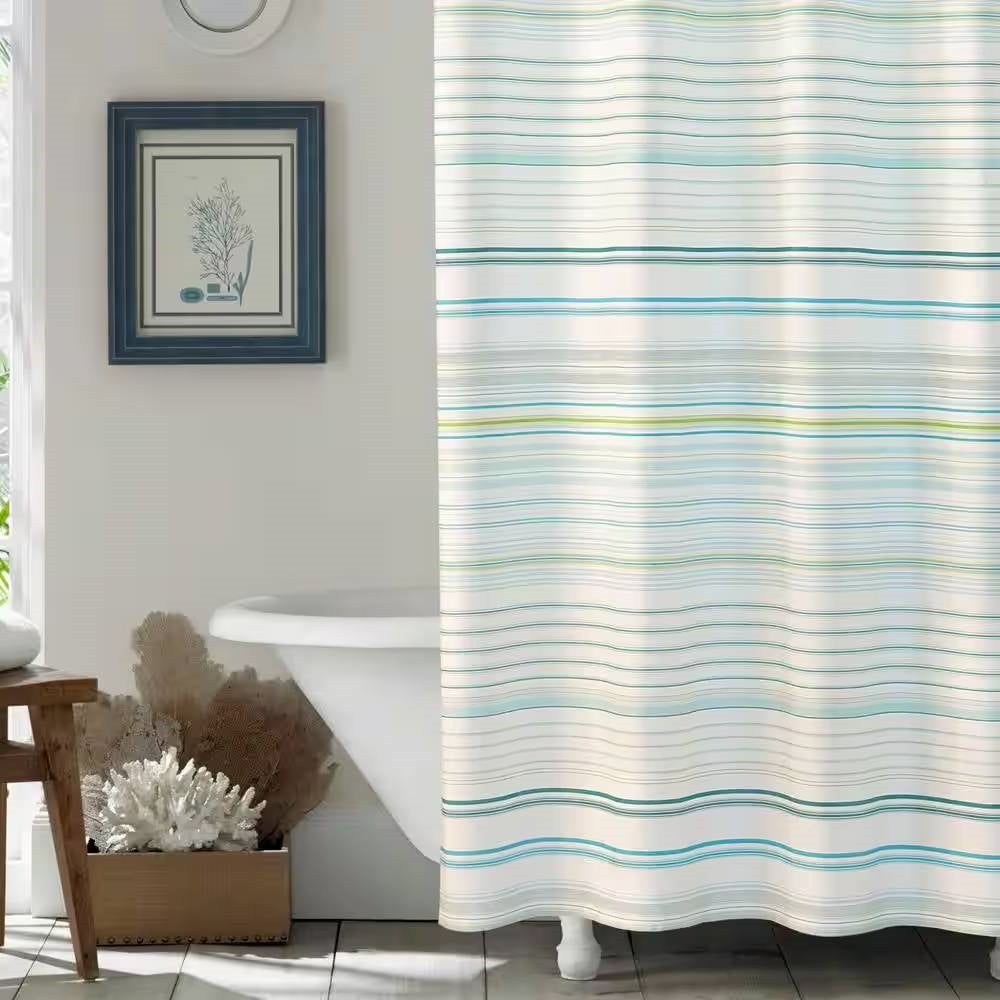 Coastal Breeze Cabana Stripe Shower Curtain- Spa Collection