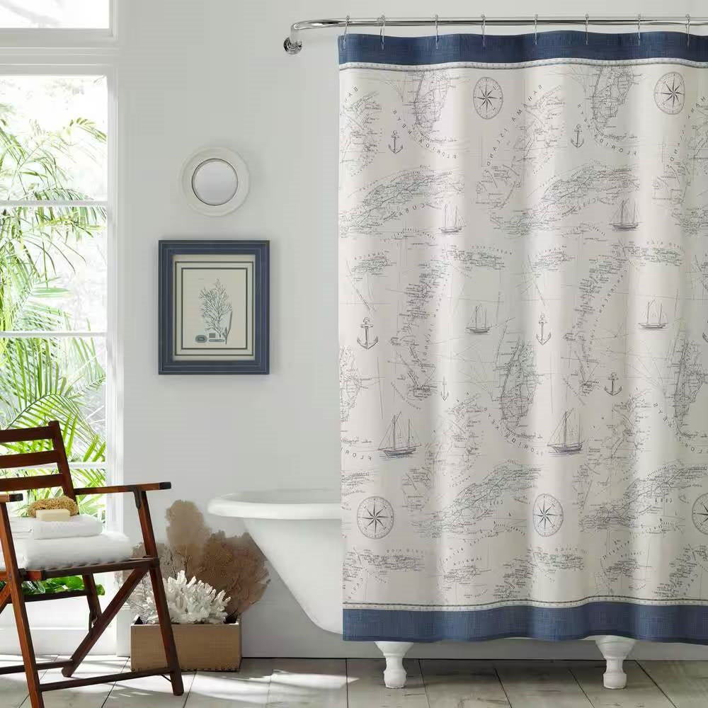 Florida Keys Nautical Map Shower Curtain- Spa Collection