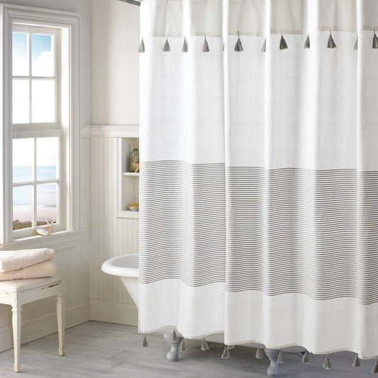 Tassel Wave Coastal Stripes Shower Curtain- Spa Collection