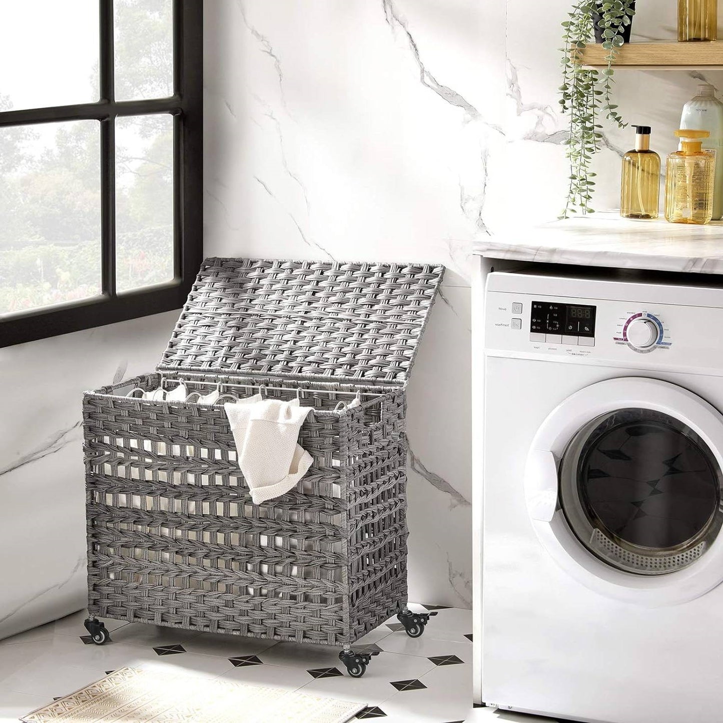 The Laundry Boss: 3-Bin Rattan Sorter Cart- Spa Collection