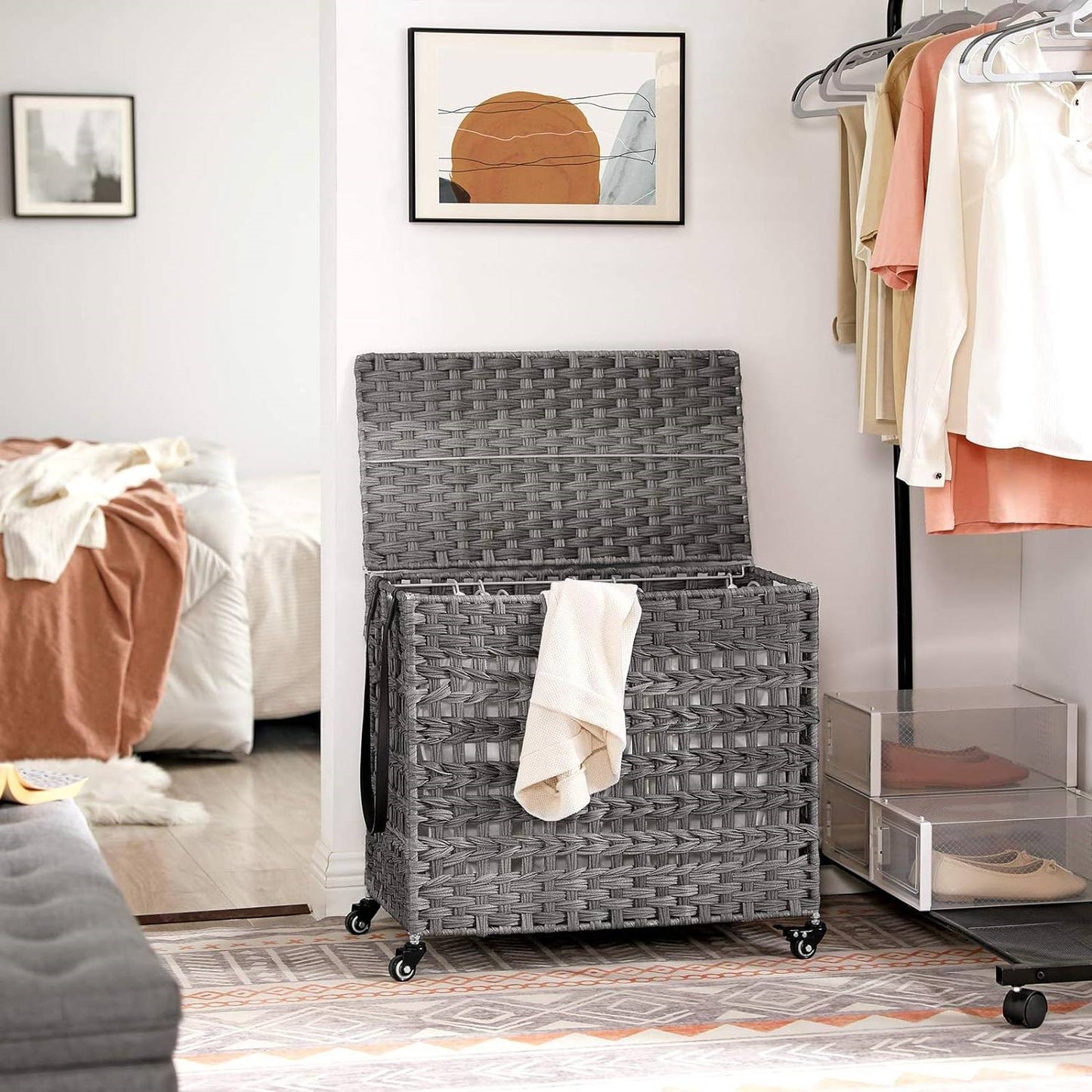 The Laundry Boss: 3-Bin Rattan Sorter Cart- Spa Collection