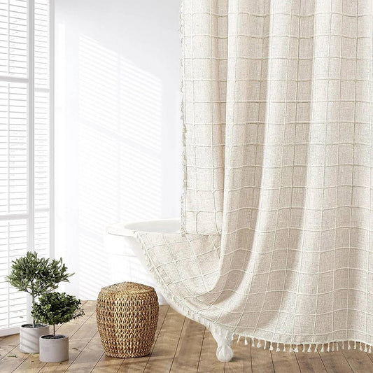 Rustic Boho Chic Tassel Shower Curtain- Spa Collection