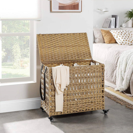 The Laundry Boss: 3-Bin Rattan Sorter Cart- Spa Collection
