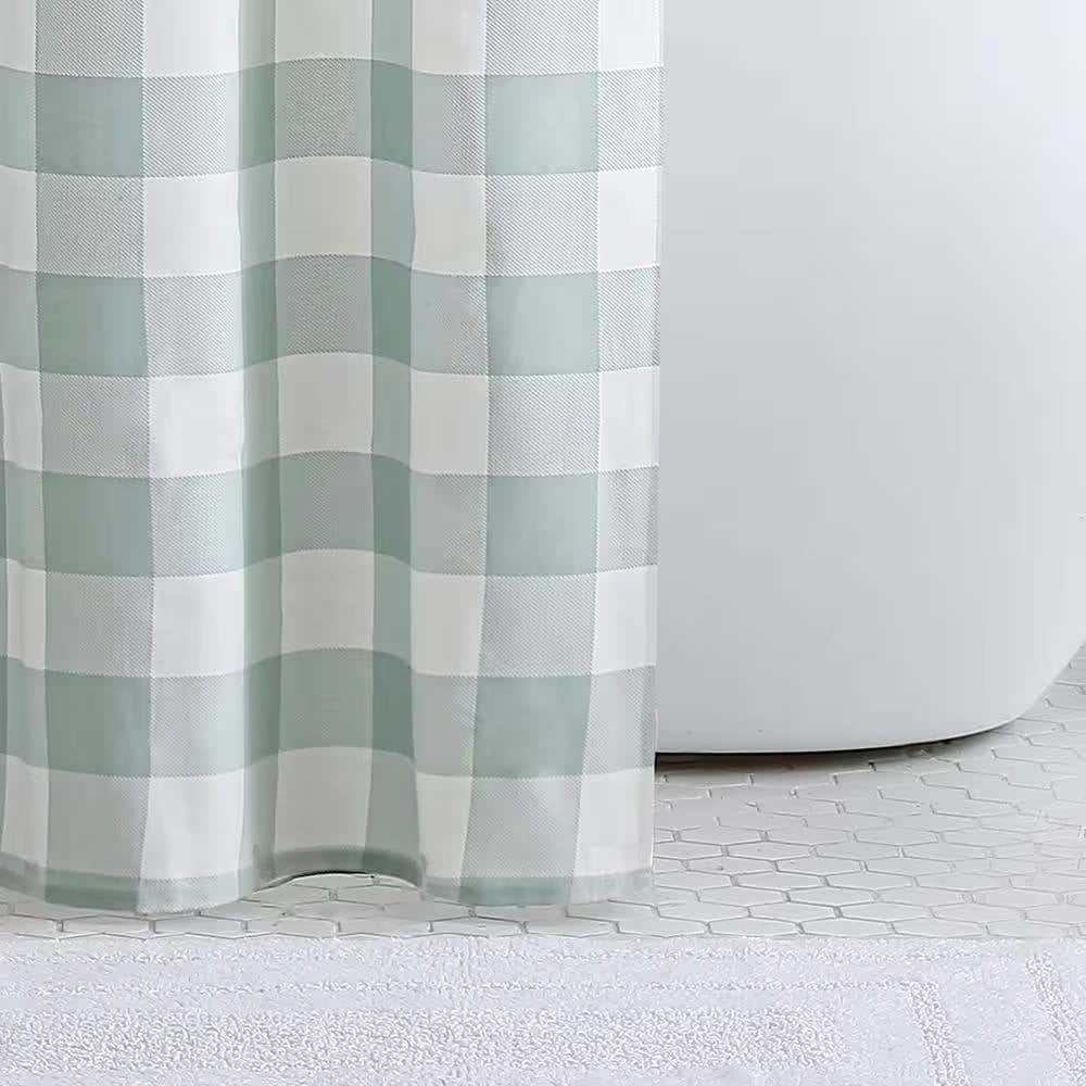 Green & White Plaid Perfection Cotton Shower Curtain- Spa Collection