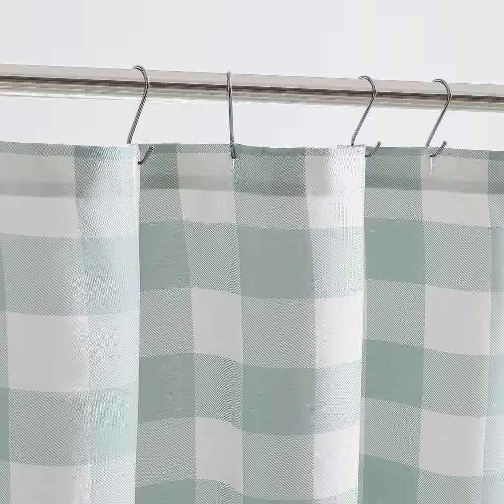Green & White Plaid Perfection Cotton Shower Curtain- Spa Collection